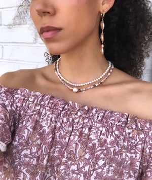 Pink Opal & Pearl Solitaire Necklace