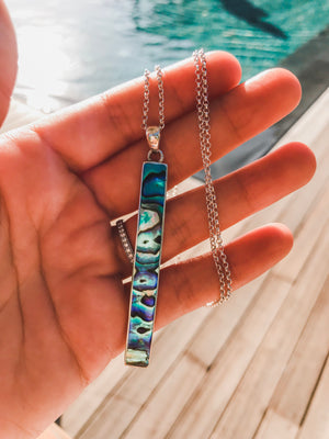 Sterling Abalone Long Bar Necklace