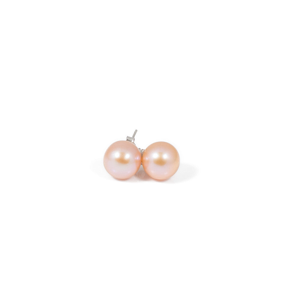 Sterling Silver 10-11mm Peach Freshwater Pearl Studs -- Sea Lustre Jewelry