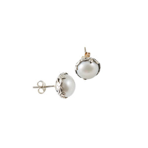
            
                Load image into Gallery viewer, Sterling Silver Fillagree Pearl Stud Earrings -- Sea Lustre Jewelry
            
        
