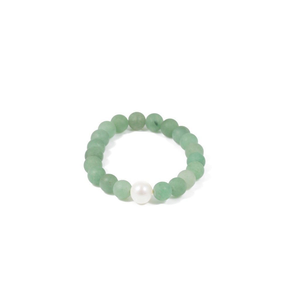 Freshwater Pearl + Matte Aventurine Stretch Bracelet -- Sea Lustre Jewelry