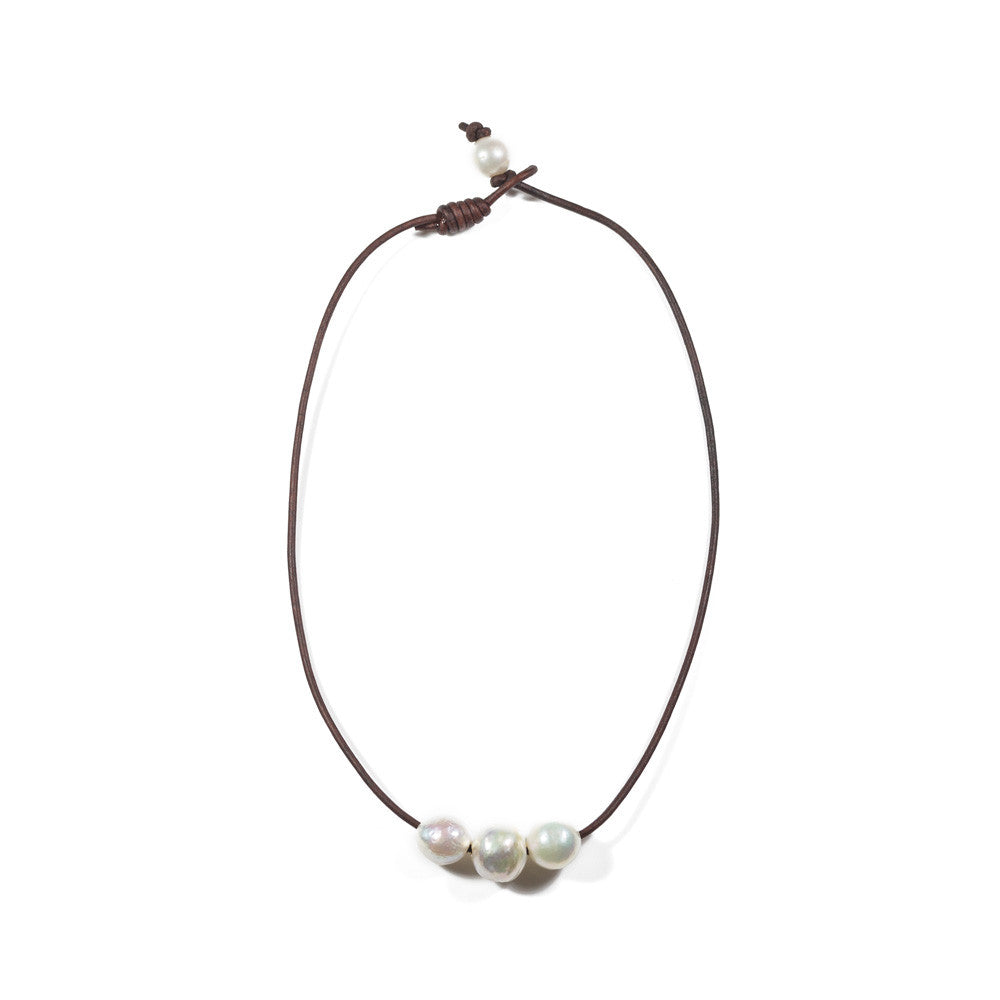Triple Baroque Freshwater Pearl Slide Necklace -- Sea Lustre Jewelry - 2