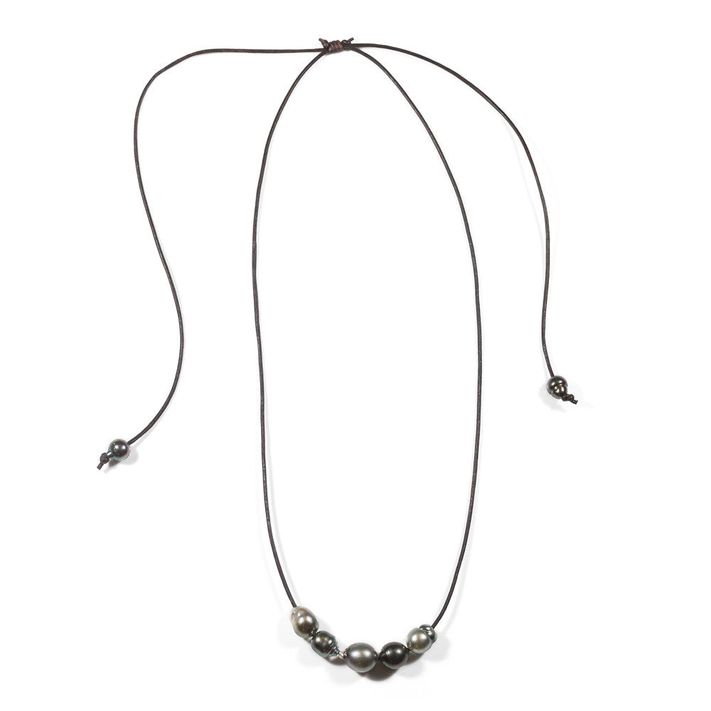 Five Tahitian Pearl Slide Necklace- Adjustable -- Sea Lustre Jewelry - 1