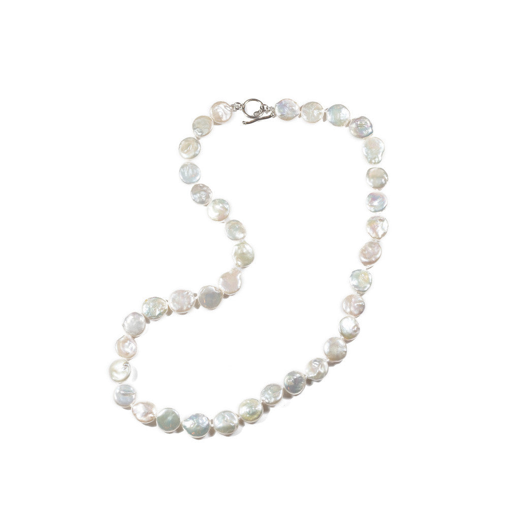 Sterling Silver Coin Pearl Strand Necklace -- Sea Lustre Jewelry