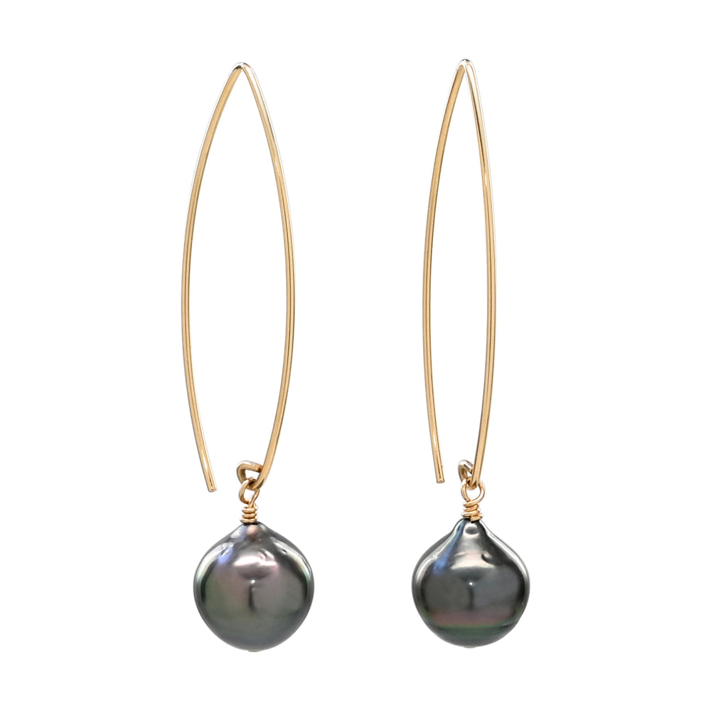
            
                Load image into Gallery viewer, Yellow Gold Tahitian Pearl Threaders
            
        